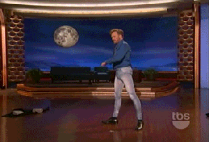 Conan demonstrating the comfort and style of jeggings. 
